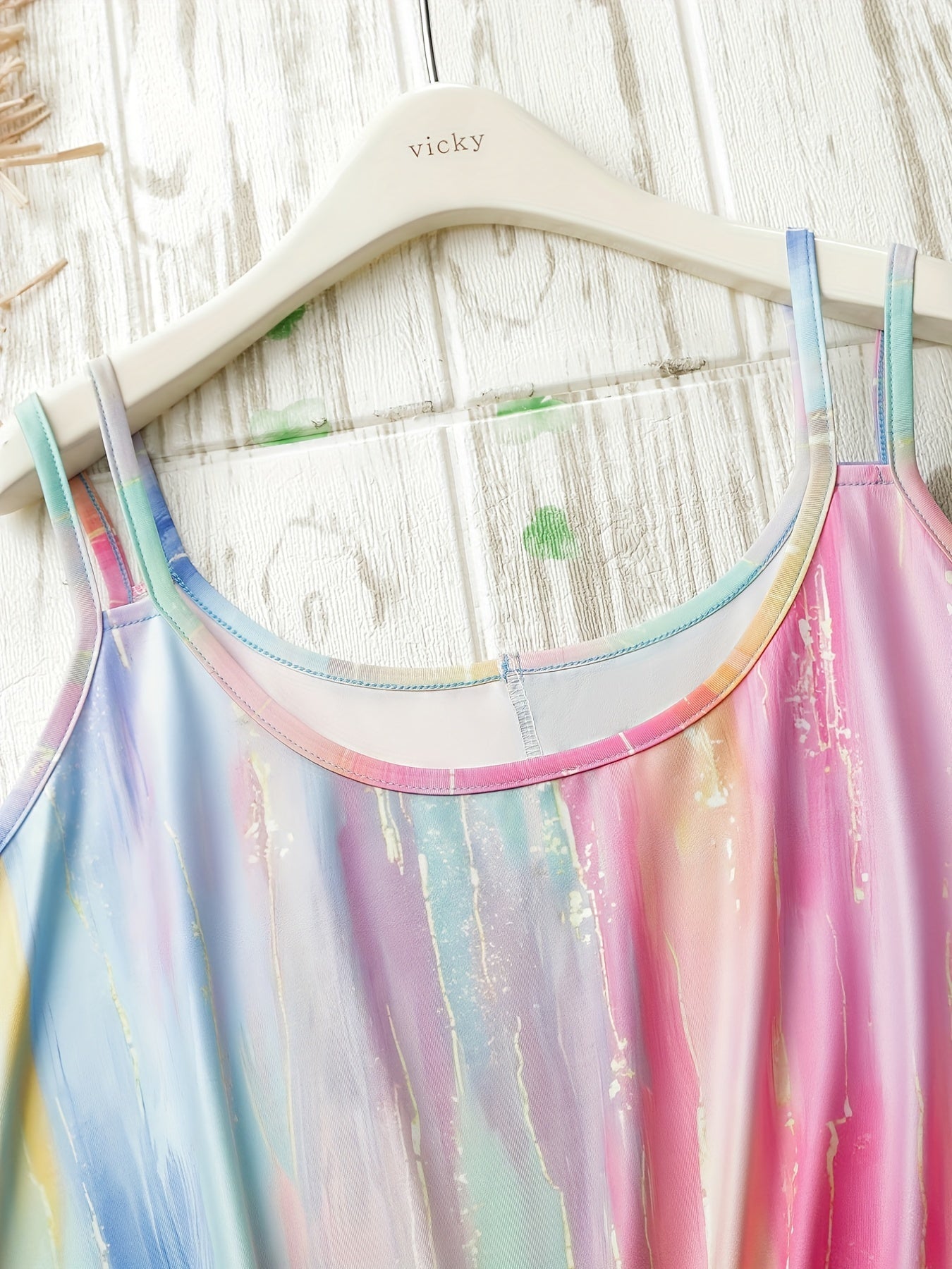 Glitter Rainbow Print Plus Size Casual Tank Top