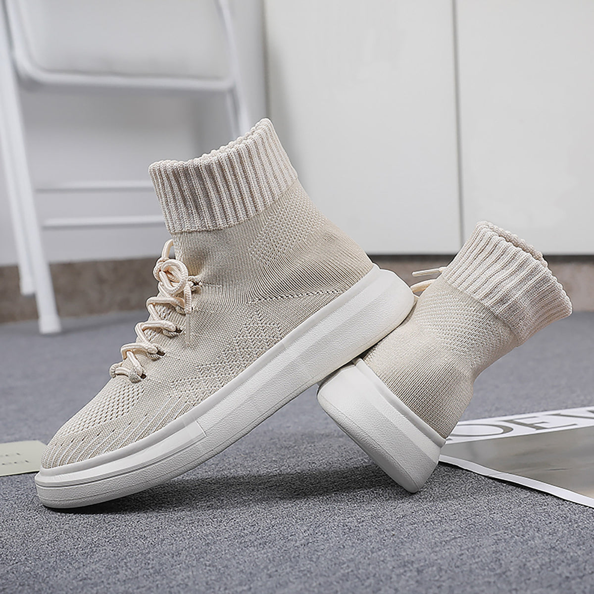 Men's Ankle Top Knitted Skate Shoes Wear resistant Non Slip Casual Shoes