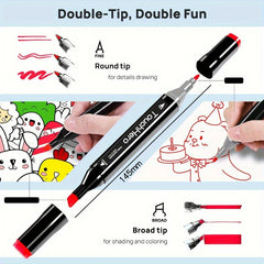 Dual Tip Marker Pen Set for Comics & Sketches - Perfect Holiday Gift