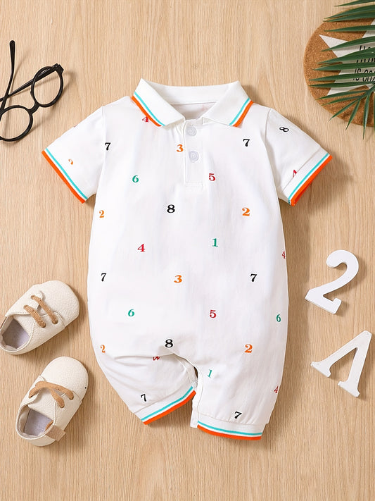 Baby Boys Number Graphic Print Short Sleeve Romper Jumpsuit