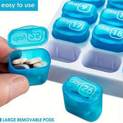 Plastic 31 Compartment Pill Storage Box with Date for Outdoor Use