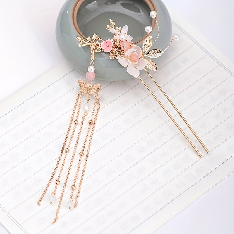 Ancient Style Hairpin With Tassel Flower Costume Headdress Hair Accessories