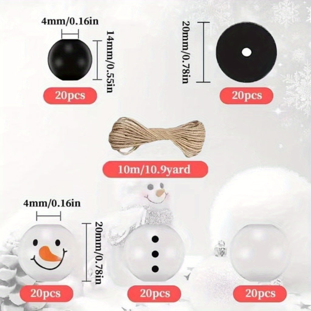 Christmas Snowman Wooden Beads Jute Rope, Holiday DIY Party Home Decor