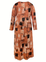  Patchwork Print Long Sleeve Maxi Dress