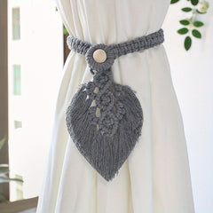 Bohemian Curtain Straps with Tassels & Leaf Shape Wooden Bead Tieback