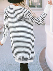  Open Front Striped Long Sleeve Cardigan