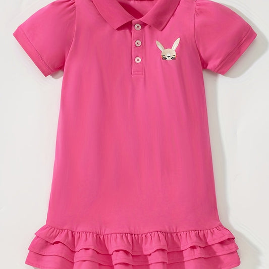 Girls Rabbit Graphic Ruffled POLO Dress For Summer Holiday Party