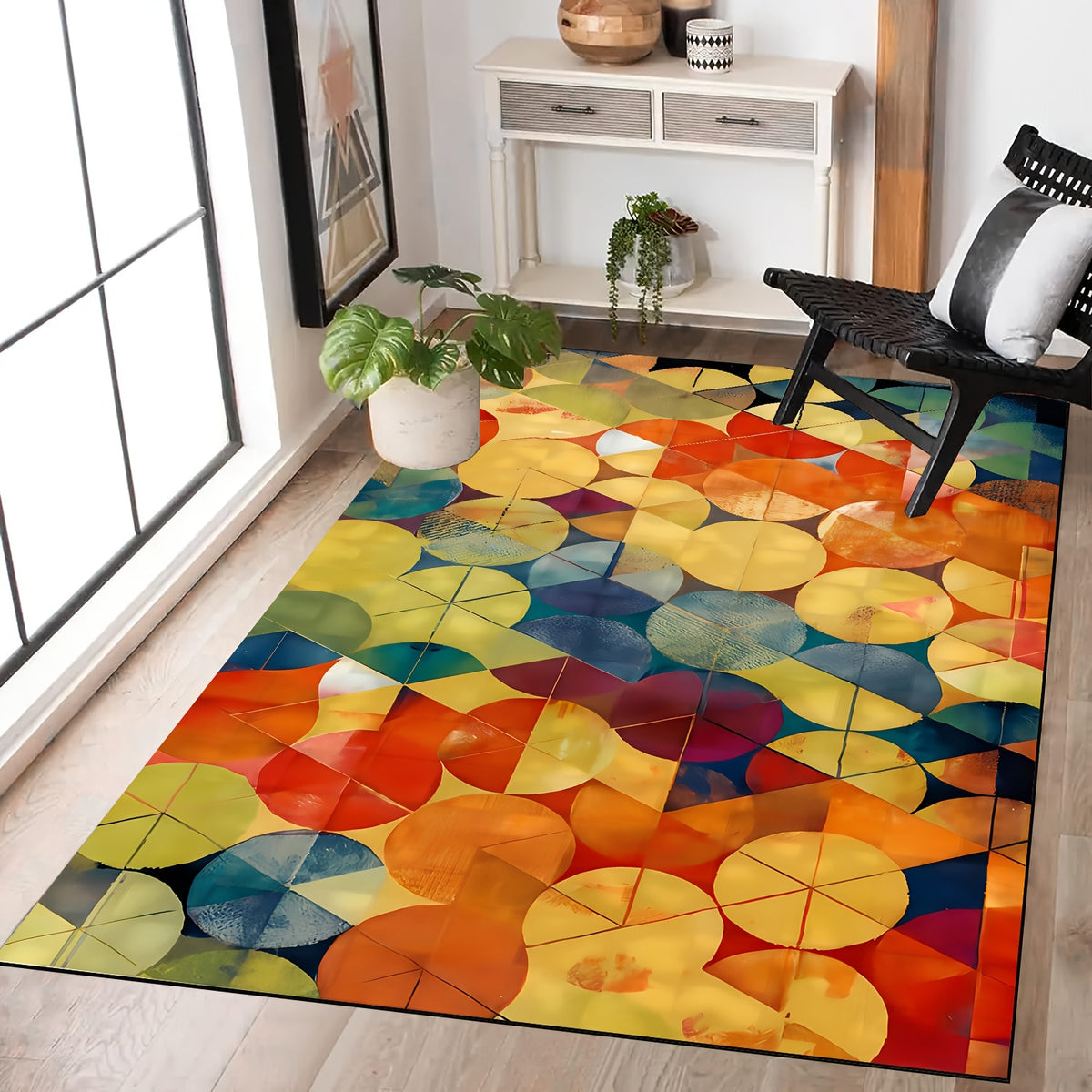 Colorful Christmas Area Rug Plaid Festive Print Holiday Rug Washable