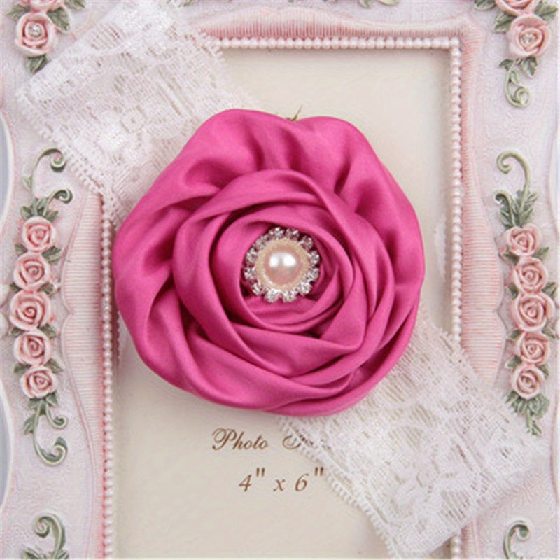 Lace Pearl Crystal Flower Headband for Baby Girls