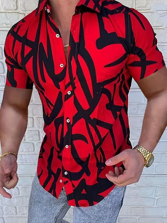 Men's Short Sleeve Casual Shirt Regular Fit Thick Lines