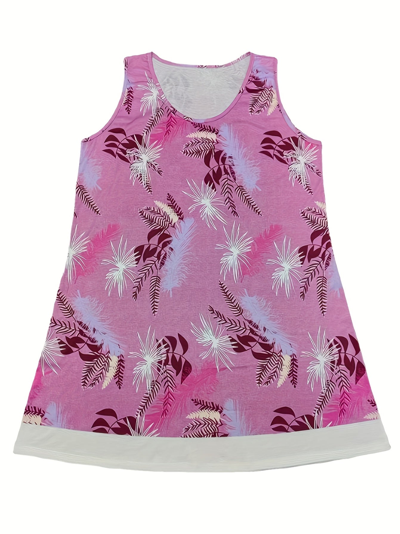  Tank Dress Colorblock Floral Print Round Neck Slight Stretch