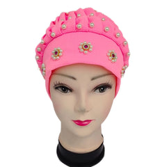 Faux Pearl Beanie Beaded Pumpkin Hat Soft Crochet Knit Beanie Hat