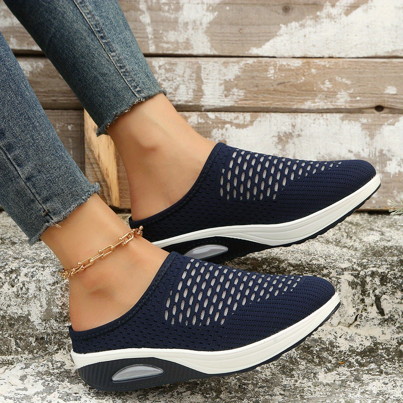 Women's Air Cushion Platform Mules Closed Toe Shoes