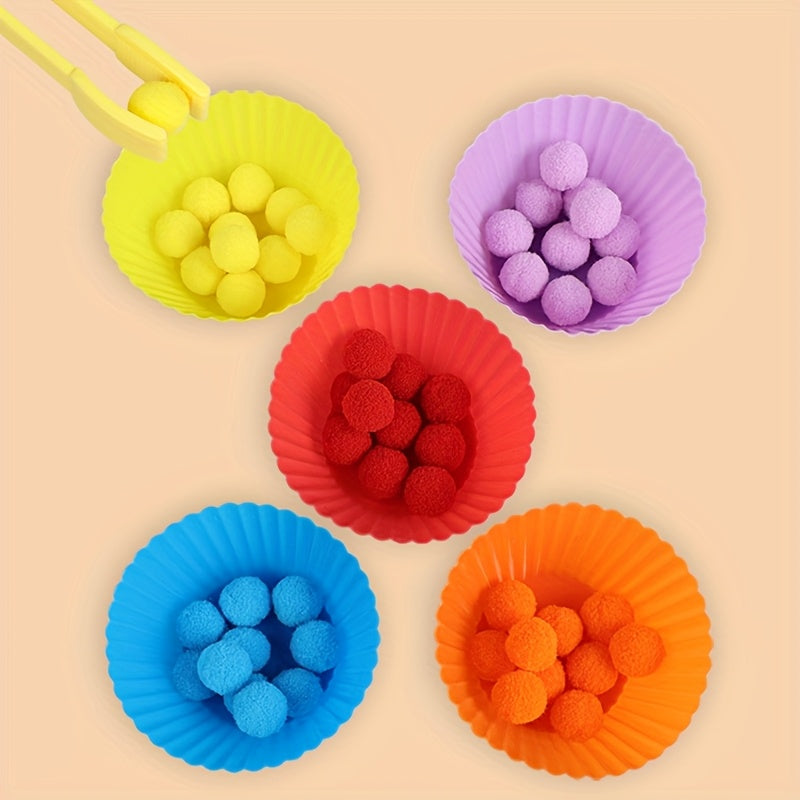 Colorful Pom Pom Bead Toys for Children - Educational Play Set