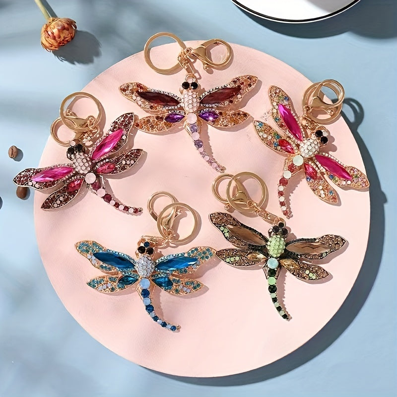 Dragonfly Keychain Rhinestone Animal Metal Key Ring Purse Bag Car Ornament