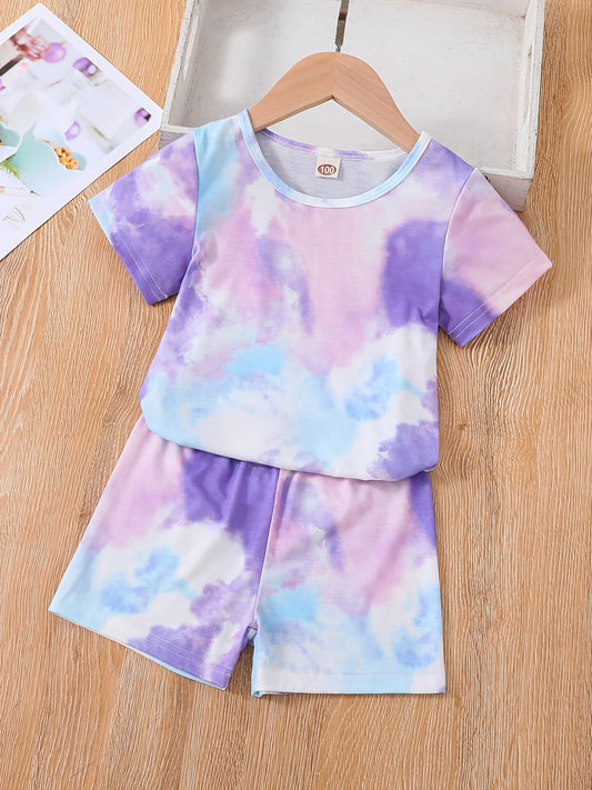 2pcs Girls Tie Dye T-Shirt & Shorts Set Kids Summer Clothes