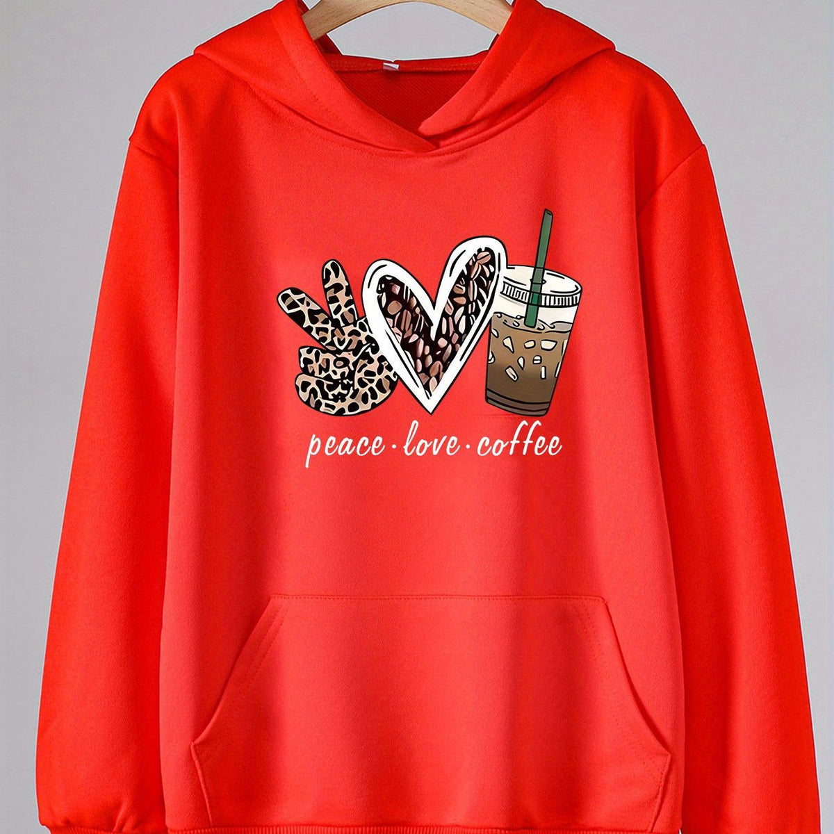 PEACE LOVE COFFEE Print Hoodies Casual Sweatshirt For Girls