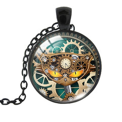 Steampunk Clock Shape Pendant Necklace Animal Pattern Goth Mech