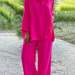 Women's Plus Size Long Sleeve Blouse & Wide Leg Pants 2 Piece Set