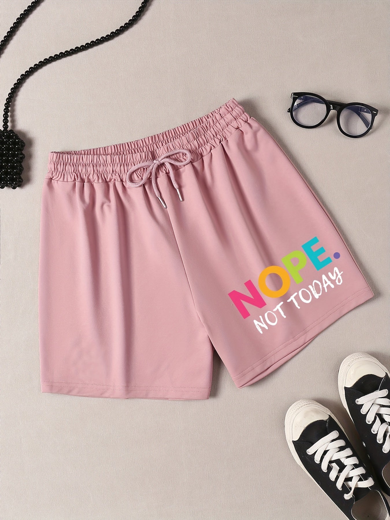  Slogan Print Sporty Pajama Shorts