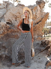  Wide Leg High Stretch Tie Front Loose Pants