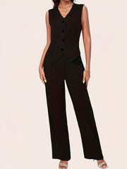Sleeveless Vest & Wide Leg Pants Set Women's Clothing