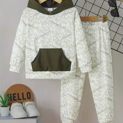 Bear Letter Allover Print Boy's 2pcs Hoodie & Sweatpants Set