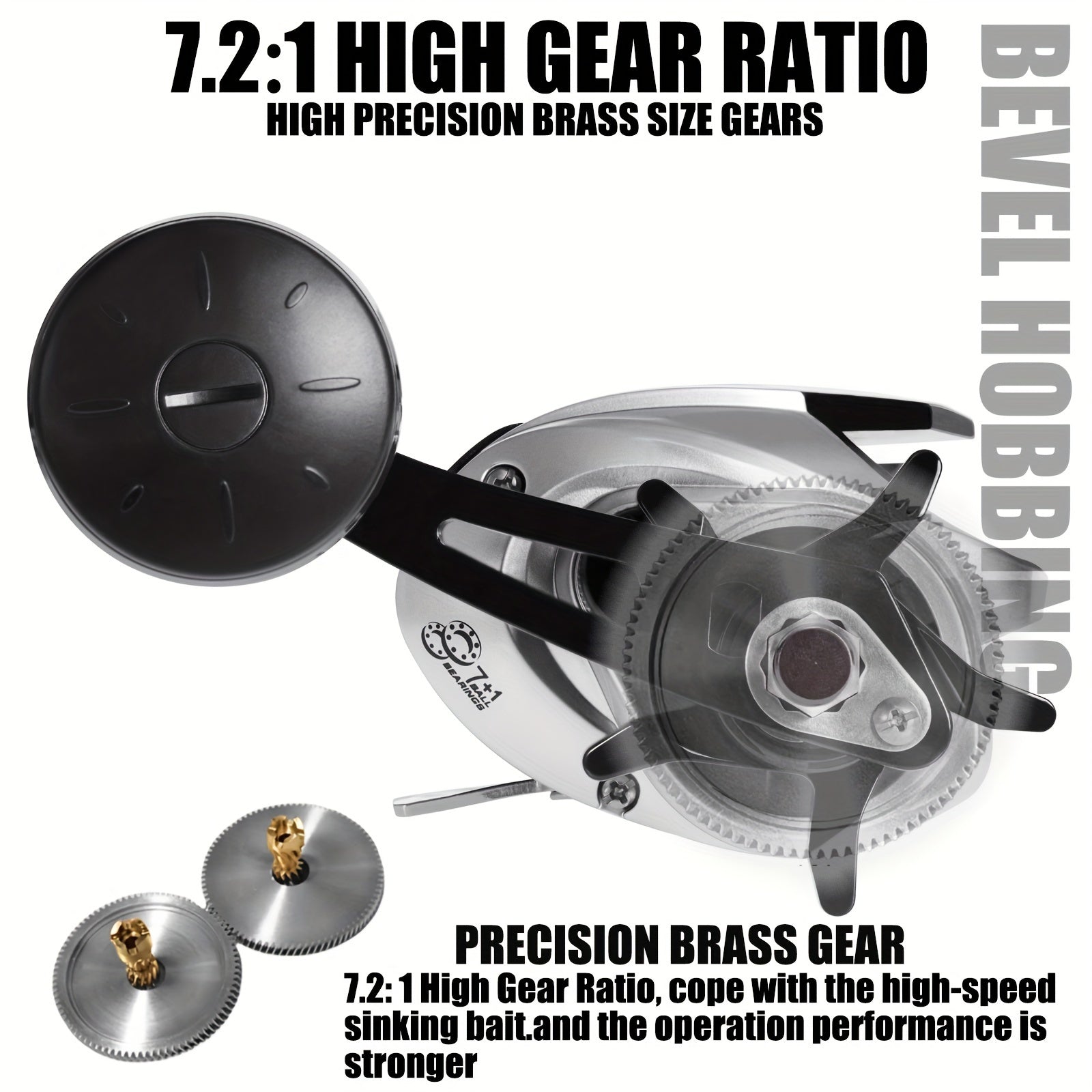 OUYALINE Aluminum Baitcasting Reel 15KG Max Drag Waterproof 7.2:1 Gear Ratio