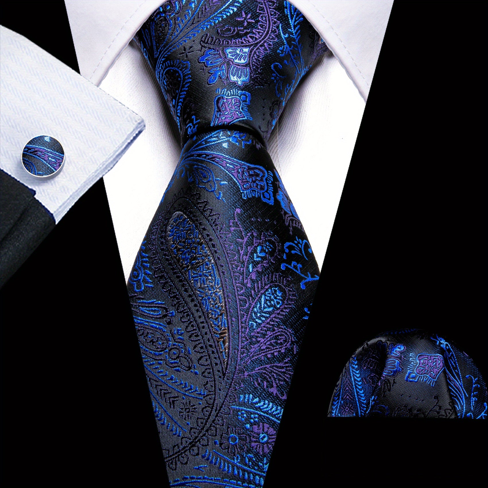 Barry Wang Paisley Jacquard Men's Tie Cufflinks Set