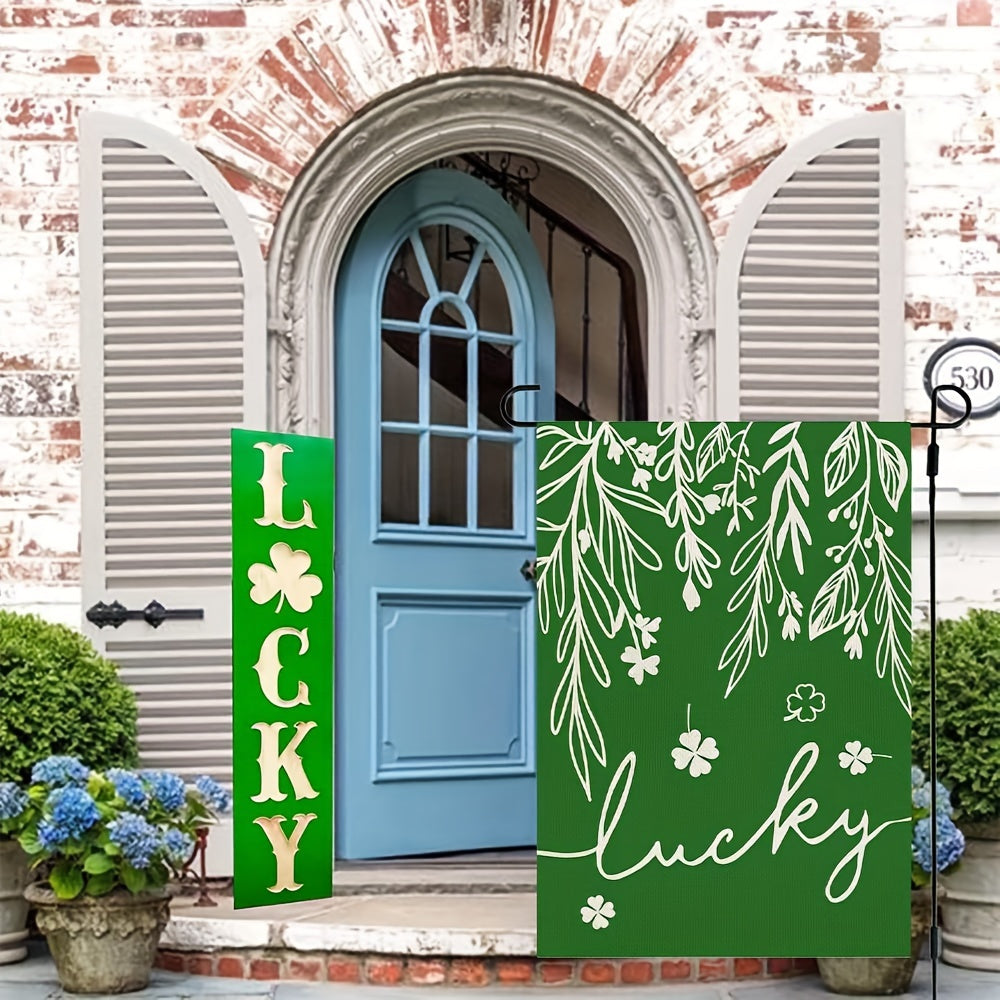 St Patrick's Garden Flag Double Sided Burlap Green Floral Shamrocks Clovers