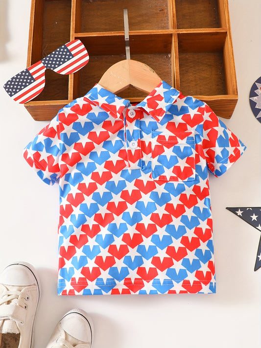 Star Print Block Polo Shirt for Baby Boys