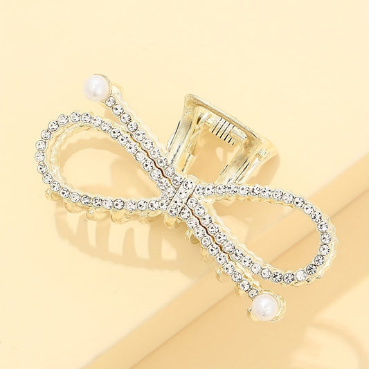 Rhinestone Hair Claw with Faux Pearl Large Shark Claw Jewelry for Women