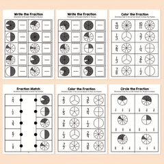 Fraction Learning Math Workbook Whiteboard Book Colorful Circle Graphs