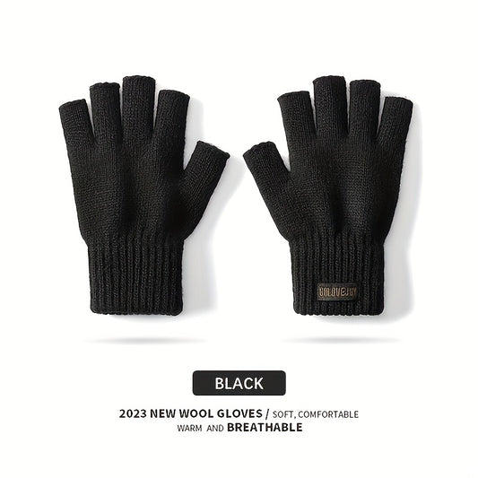 Winter Wool Knit Gloves Windproof Half Finger Cycling Sports Gloves