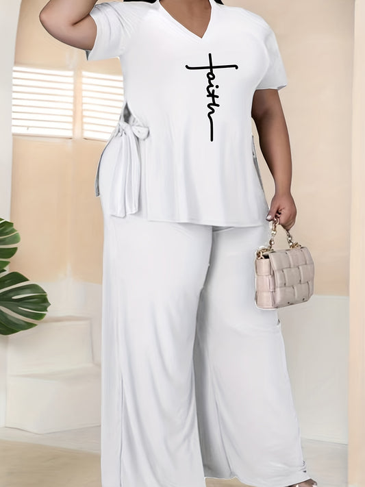Women's Plus Short Sleeve V Neck Knot Top