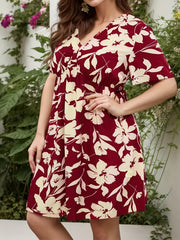 Floral Print Short Sleeve V Neck Mini Dress
