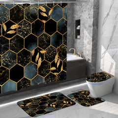 Modern Bee Trough Hexagonal Pattern Shower Curtain Set