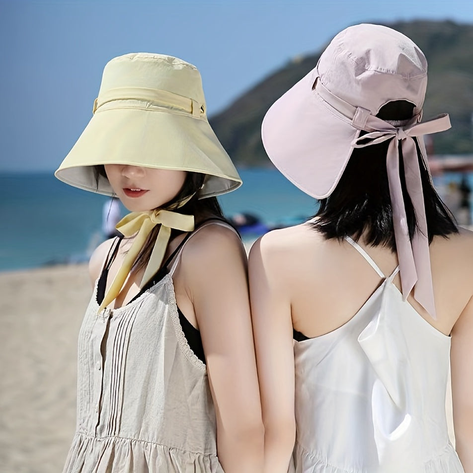Wide Brim Bowknot Sun Hat Lace Up Bucket Hat UV Protection