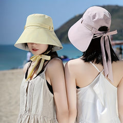 Wide Brim Bowknot Sun Hat Lace Up Bucket Hat UV Protection