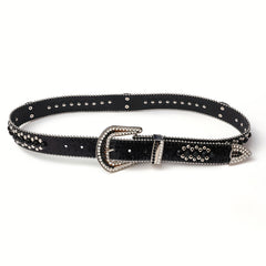 Skull Rivet Rhinestone Belt Hip Hop PU Leather Western Cowboy Cowgirl Bling Belt