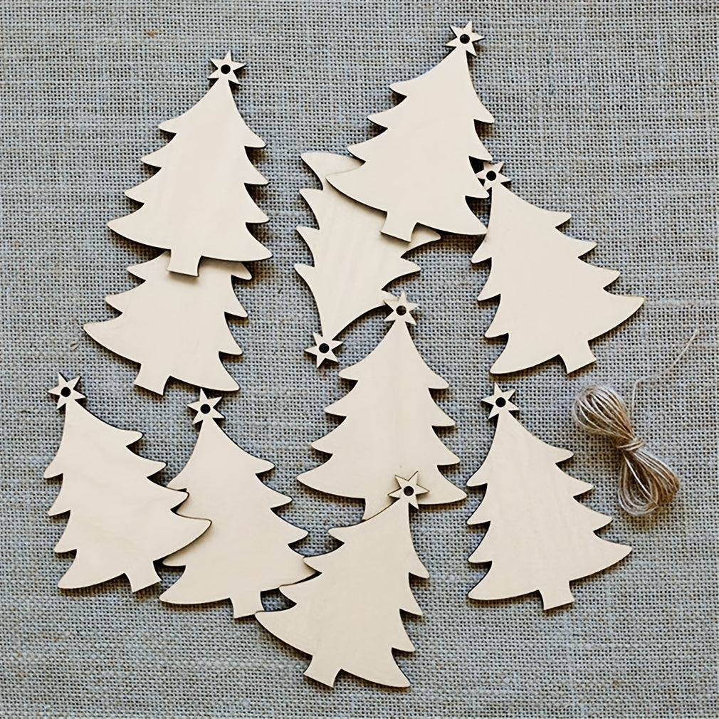 10pcs Wooden Christmas Tree Pendant Snowman Decor DIY Wood Crafts