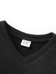 Boys Casual Solid V-neck Sweatshirt Long Sleeve Top