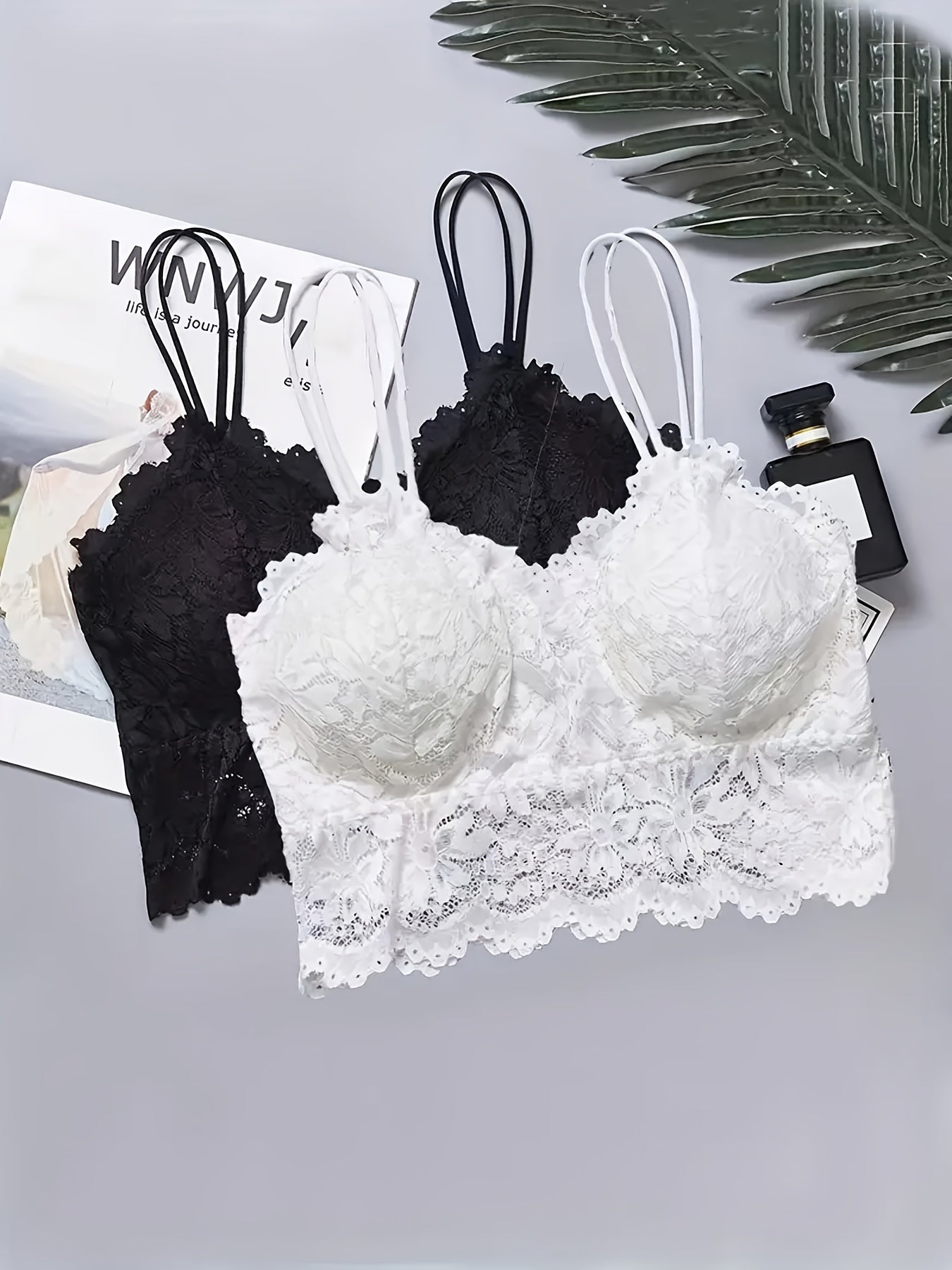 2pcs Lace Wireless Bras Scallop Trim Bralette Women's Lingerie