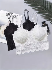 2pcs Lace Wireless Bras Scallop Trim Bralette Women's Lingerie