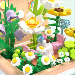 Retro Classroom Brick Model Kit Flower Garden Mini Building Block 3D Puzzle