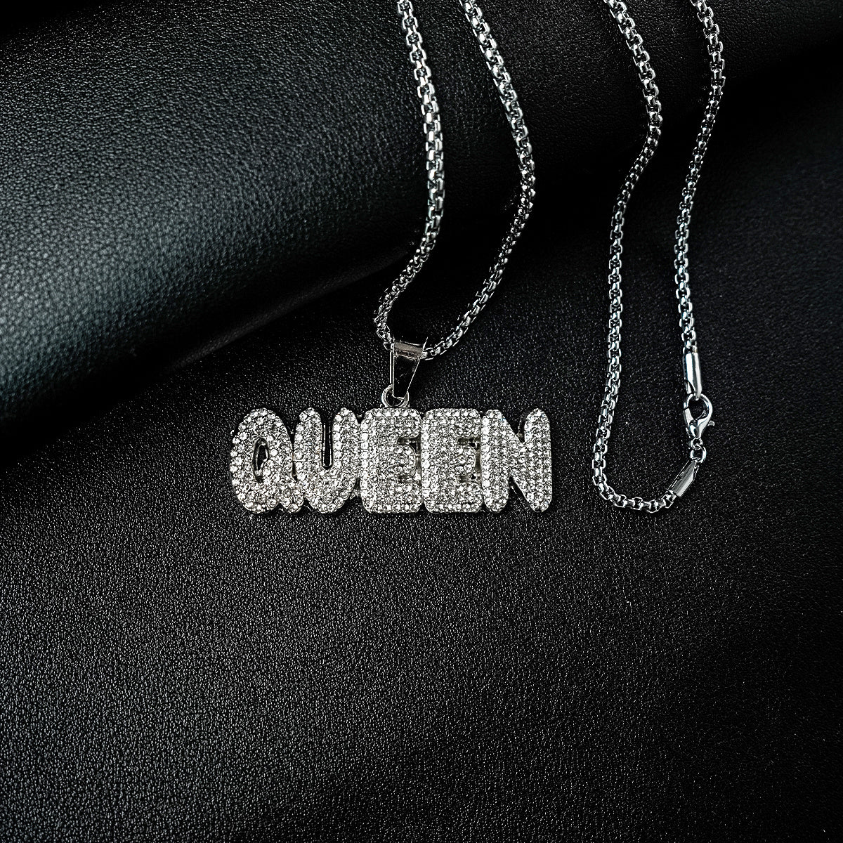 Punk Hip Hop Silver Rhinestone Letter Necklace