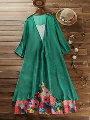 Plus Floral Print V Neck Cami Dress & Solid Cover Up Outfits 2 Piece Set