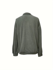  Solid Waffle Knit Half Zipper Top