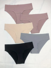 5 Seamless Solid Briefs Comfy & Breathable Low Waist Panties