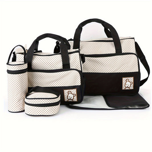 5pcs Polka Dot Mommy Bag Set Stylish & Spacious Crossbody Diaper Bag